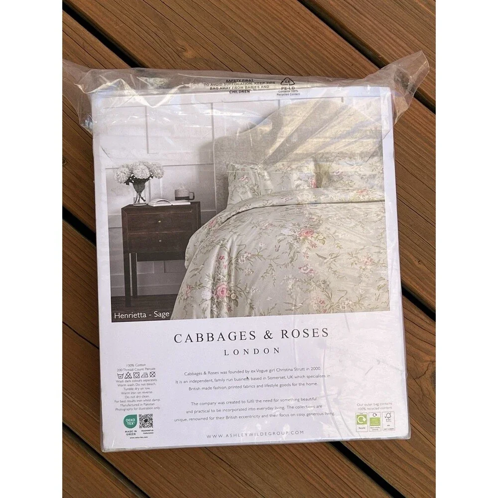 Cabbages & Roses Duvet Set KING Henrietta Sage Pink Floral Butterfly Birds New